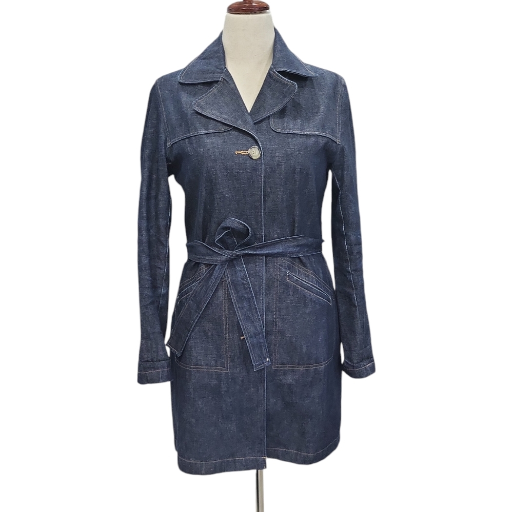 Y2K vintage Old Navy women's 100% cotton denim jean trenchcoat, M Navy